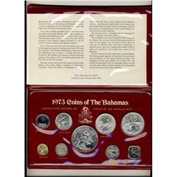 Bahamas 1973 Proof Set.  Issued from the Franklin Mint, set includes 9 pcs all in original celophane