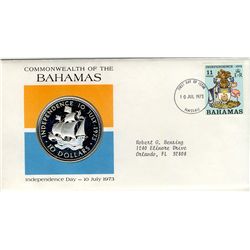 Bahamas 1973 Proof Sterling Silver $10 Independence coin.  Lot of 2 examples both in original casing