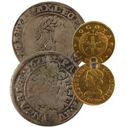 Colombia; 1825 Gold Peso (,0475) Fine, Holed. Also includes Hungary 1671 Kreuzer Silver, VG.