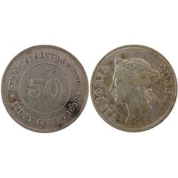Strait Settlements 1896 50¢, KM#13.  A nice problem free issue F/VF.