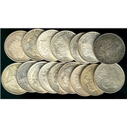 USA 1921 $1;  Lot of 16 Morgan Dollars, VF to UNC with a few problem issues.  3 with D mint mark & 3