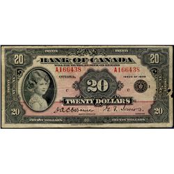 1935 $20 BC-9b #A166438, Fine issue with problems.  Right border is damaged in middle with two small