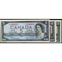 1954 $5 BC-39b, $10 BC-40b & $20 BC-41b.  Lot of 3 notes Nice AU/UNC issues.