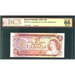 1974 $2 BC-47aA #*BJ6274885 BCS Gem UNC66 Original.
