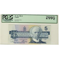 1986 $5 BC-56a #EOF6445016 PCGS SUPERB GEM UNC67PPQ.  A perfect example.