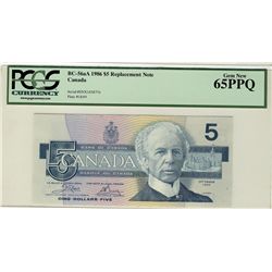 1986 $5 BC-56aA #ENX1858776 PCGS GEM UNC65PPQ.  Scarce replacement.