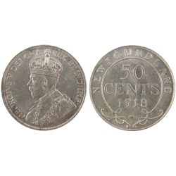 Nfld; 1918C 50¢ ICCS MS65.  Frosty full white and lustrous issue, top two graded.