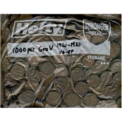 1920 1¢ to 1936.  A nice accumulation of 1000 pcs VG to VF.  No key issues included.