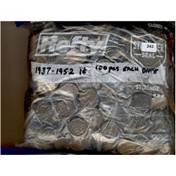 1937 1¢ to 1952.  A nice accumulation of 1600 pcs VG to VF, all dates inclusive.