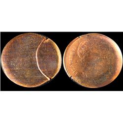 Undated 1¢ Elizabeth ERROR example.  Off Centre Split Planchet.