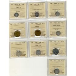 1883H 5¢ G4, 1902 VF30, 1903H G4, 1909 RL F15, 1942 Tom AU55, 1943 AU55 & 1977 Low 7 EF50, 10¢ 1899 