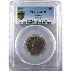 1926 5¢ Near PCGS AU53.
