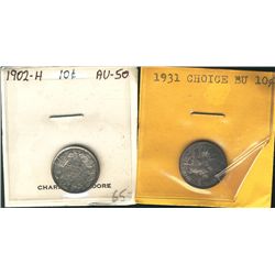 1902H 10¢ & 1931.  Lot of 2 coins AU.