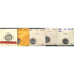 1937 10¢, 1942, 1946, 1947 & 1947ML.  Lot of 5 coins all BU.