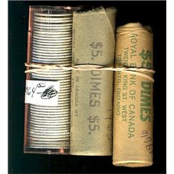 1964, 1965(2) 10¢ & 1966 BU rolls.  Lot of 3 original bank rolls & 1964 in tube with all coins origi