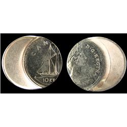 Undated 10¢ Elizabeth ERROR example.  50% Off centrer Cap strike coin.  UNC.