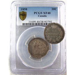 1858 20¢ PCGS EF40.  Lightly toned.Popular type.