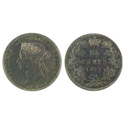 1871 25¢ Obv 2 ICCS MS64.  Intense shades of blue and green with strong underlying lustre.