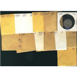 1872H(2) 25¢, 1892(5), 1899, 1900(2) & 1901(2).Lot of 12 coins AG to G+