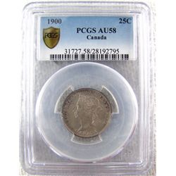 1900 25¢ PCGS AU58.  Lightly toned.  A lovely example.