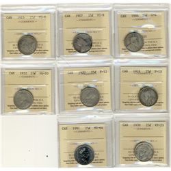 1904 25¢, 1907, 1915, 1918, 1920, 1933 & 1938.  Also includes 1991 25¢ MS64.  Lot of 7 ICCS pcs G4 t