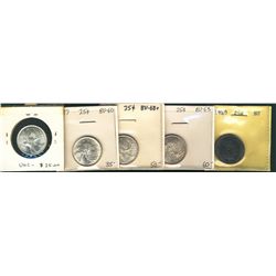 1937(2) 25¢, 1940, 1943 & 1948.  Lot of 5 coins all UNC.