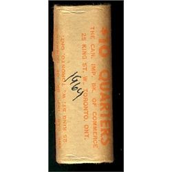 1964 25¢ BU Roll.  Original Bank Roll issue by Imperial Bank of Commerce.  Unopened and unsearched r