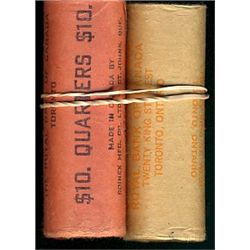 1965 25¢ & 1966 BU Rolls.  Original rolls wrapped by The Royal Bank of Canada.  Lot of 2 rolls.  Uno