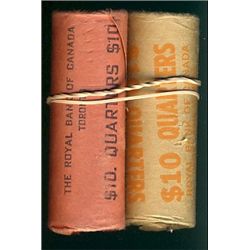 1965 25¢ & 1966 BU Rolls.  Original rolls wrapped by The Royal Bank of Canada.  Lot of 2 rolls.  Uno