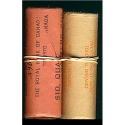 1966 25¢ & 1967 BU Rolls.  Original rolls wrapped by The Royal Bank of Canada.  Lot of 2 rolls.  Uno