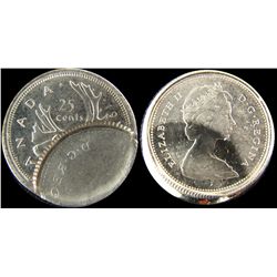 197__ 25¢ ERROR example.  Brockerage type error.  Shows rim of second coin struck over reverse side 