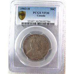 1903H 50¢ PCGS VF30.  Lightly toned.  Scarce date.