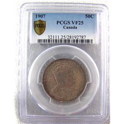 1907 50¢ PCGS VF25.  Lightly toned.