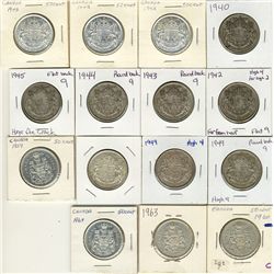 1940 50¢, 1942(4), 1943, 1944, 1945, 1949(2), 1950, 1959, 1960, 1963 & 1964.  Lot of 15 coins VG to 