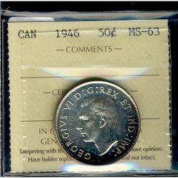 1946 50¢ ICCS MS63.  Lustrous.
