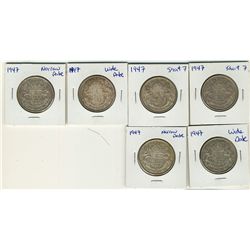 1947 50¢ C7R(2) & ST7(4).  Lot of 6 coins with indicated varieites.  Interesting lot. VG to EF.