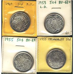 1949 50¢1953 LD & 1955(2).    Lot of 4 coins all UNC.