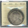 Image 1 : 1935 $1 ICCS MS65.  Nicely toned.