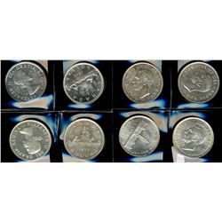 1937 $1, 1939, 1950(3), 1953NSF, 1962 all UNC/BU & 1955 Arnp AU.  Lot of 8 coins.