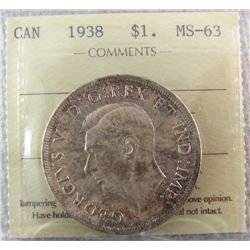 1938 $1 ICCS MS63.  Sparse golden tones.