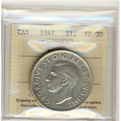 1947 $1 Blt7 ICCS VF30. Toning.
