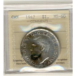 1947 $1 Blt7 ICCS MS60.  Toning.