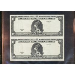 American Bank Note Company Specimen $10 Series 1929.  Sheet of 2 notes, this is a $10 denominated sp