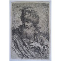 Giovanni Benedetto Castiglione (il Grechetto) Etching "Head of an Oriental"