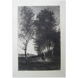 Jean-Baptiste Corot Etching "Femme a l'entree d'un Bois"