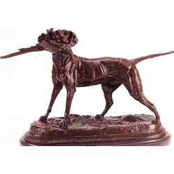 "POINTER WITH BIRD" BRONZE SCULPTURE - MOIGNIEZ