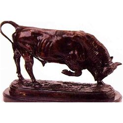 "BULL HEAD DOWN" BRONZE SCULPTURE - BONHEUR