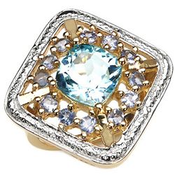 4.34 CARAT GENUINE BLUE TOPAZ & TANZANITE 14K YELLOW GOLD PLATING .925 STERLING SILVER RING