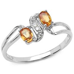 0.52 CARAT GENUINE ORANGE SAPPHIRE & WHITE TOPAZ .925 STERLING SILVER RING