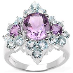 4.92 CARAT GENUINE AMETHYST & BLUE TOPAZ .925 STERLING SILVER RING